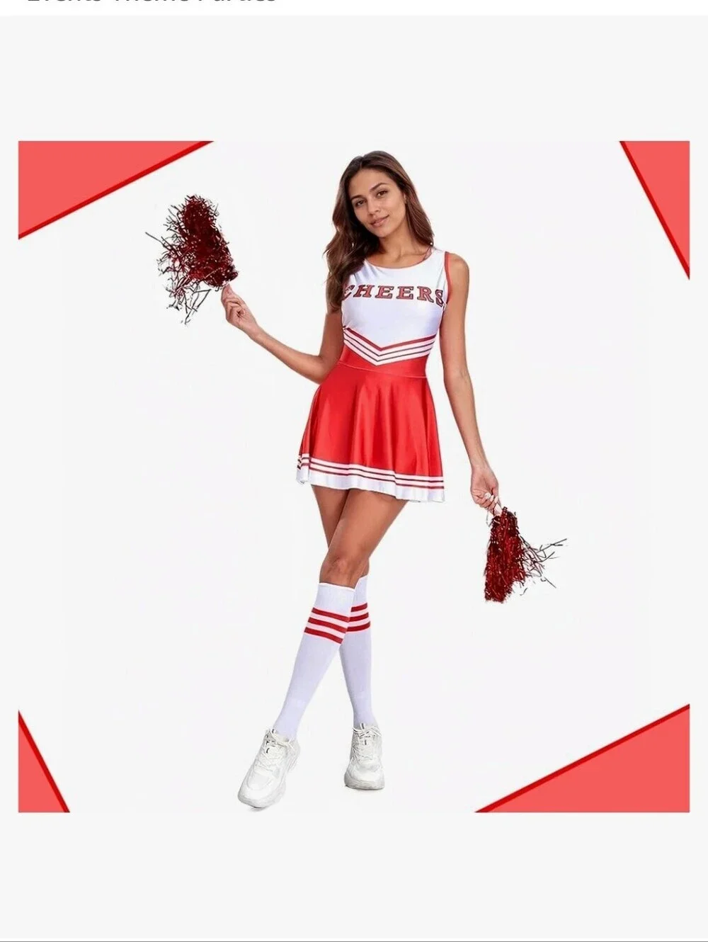 New Cheerleader Costume Dress with Pom Poms and Retro Socks - Red
